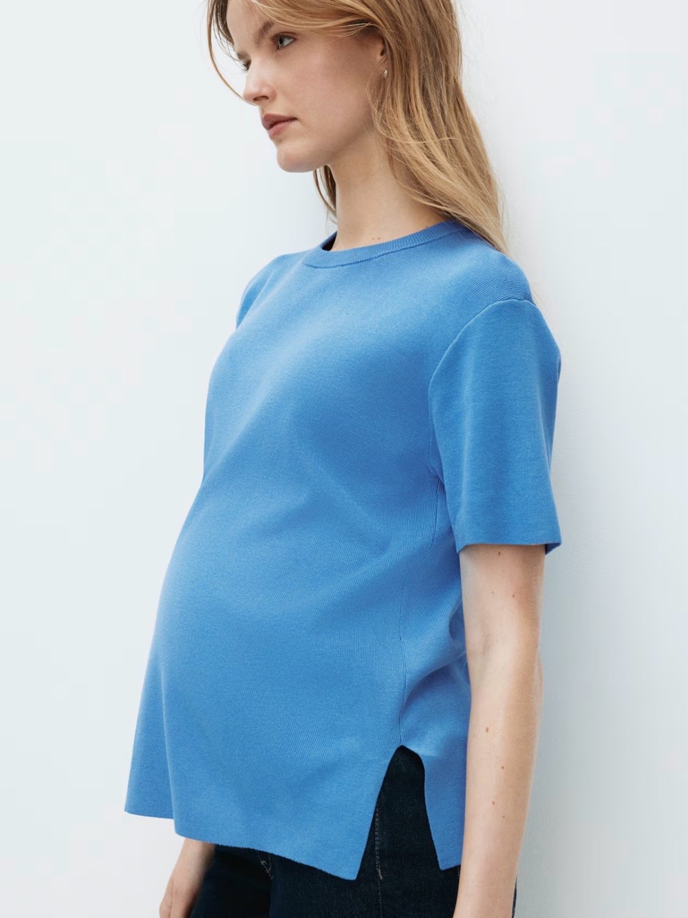 H&M Mama Fine-Knit Short Sleeve Top (Blue)